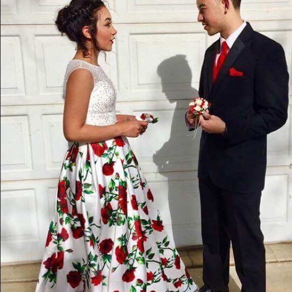 Rose Print Prom Dresses